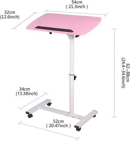 YXQ Mobile Laptop Table Small Standing Desk Angle & Height Adjustable Rolling Laptop Desk Cart Over Bed Table for Home Office, Pink