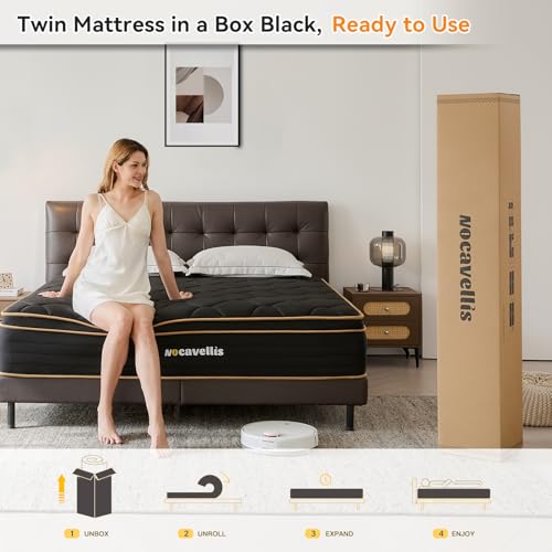 Nocavellis Twin Mattress 10 Inch Twin Size Mattresses in a Box Spring Hybrid Twin Bed Memory Foam Mattress Comfort Breathable Fabric Cooling Gel Pressure Relief, Medium Firm Nocavellis