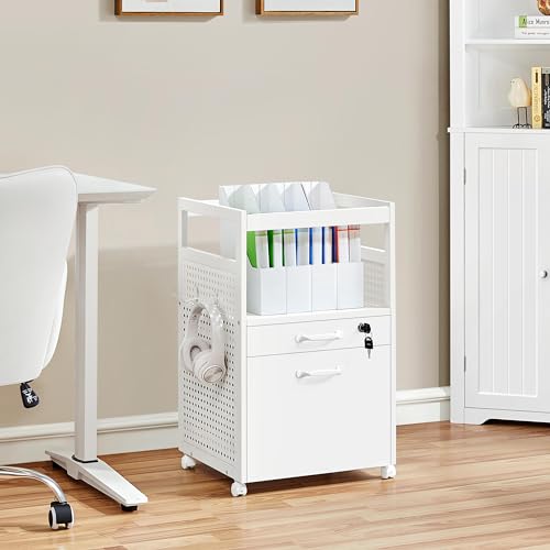 Yaheetech File Cabinets Mobile Filling Cabinet with Open Storage Shelf, Under Desk Cabinet Fits A4, Letter for Home Office(White)