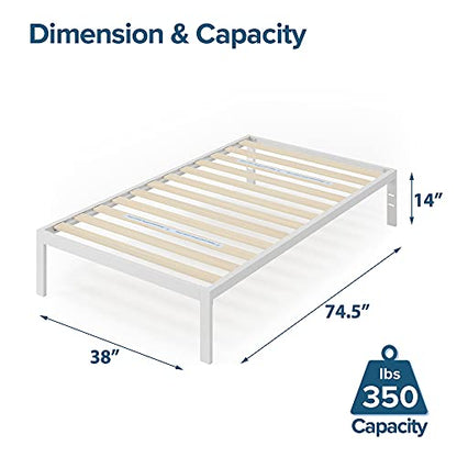 Zinus Mia Metal Platform Bed Frame - Twin Size, Wood Slat Support, Easy Assembly, White - WoodArtSupply