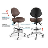 McDooFly Rolling Drafting Chair with Back Support - Tall Office Chair for Standing Desk Adjustable Foot Ring Swivel Rolling Stools for Workshop Art Studio Salon Shop Counter Home Office (Brown) McDooFly