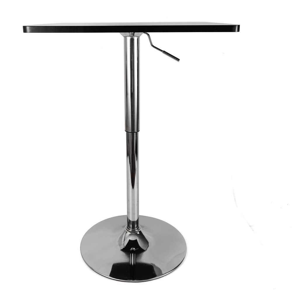 DAERNA Square Pub Table, Black Cocktail Table with 360° Spinning Top,Silver Leg and Base,Cafe Tables, Adjustable Height Range 27.5'' to 35.4'' DAERNA