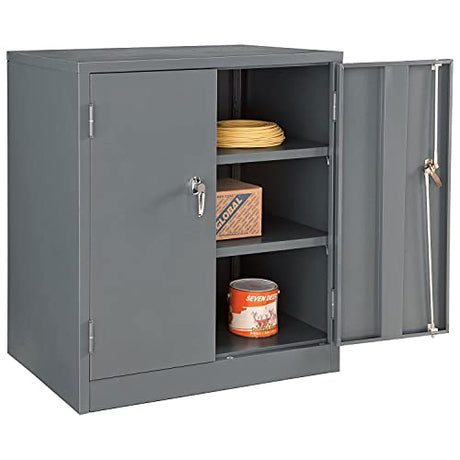 Global Industrial Counter Height Cabinet with Locking Lever Handle, 2 Height Adjustable Shelves, 300 lbs Shelf Capacity, 36" W x 24" D x 42" H, Unassembled, Gray Global Industrial