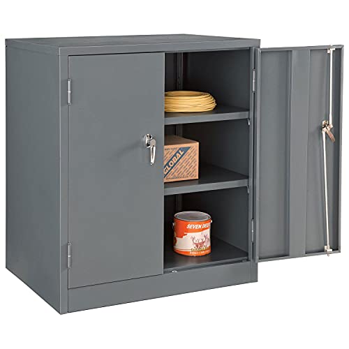 Global Industrial Counter Height Cabinet with Locking Lever Handle, 2 Height Adjustable Shelves, 300 lbs Shelf Capacity, 36" W x 24" D x 42" H, Unassembled, Gray Global Industrial