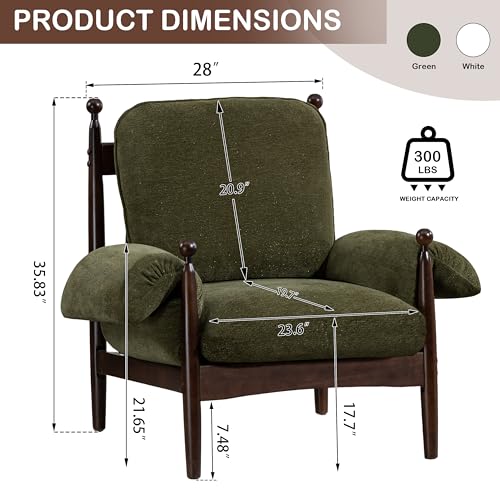 AQO Mid Century Modern Accent Chair with Arms, Upholstered Spindle Chair with Wood Frame, High-Resilience Sponge Cushion for Living Room Bedroom Office AQO