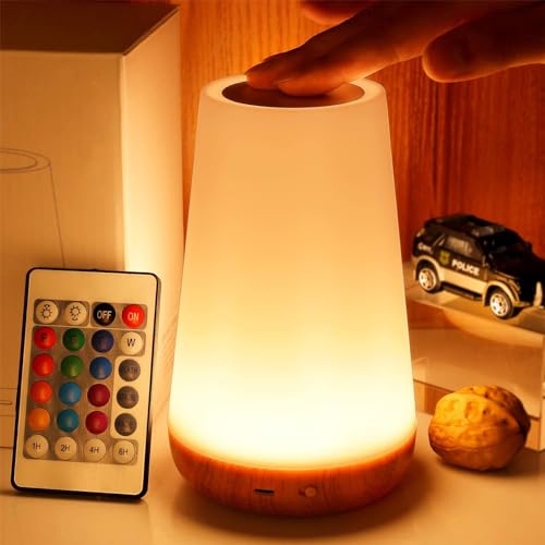 THAUSDAS Night Light, Dimmable Touch Lamp for Bedroom, Portable Table Bedside Lamp, 5 Brightness 13 RGB Colors, Night Lights for Baby Nursery Bathroom THAUSDAS