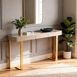 MISXEOE Modern Console Table with Storage Drawers Stone Slab Top, Rectangle Narrow Sofa Table Behind Couch Entryway Cabinet for Living Room, Hallway, Foyer(Gold,39.3"x13.7"x33.4") MISXEOE