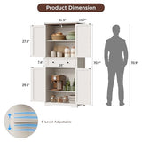71" Tall Kitchen Pantry Storage Cabinet with Barn Doors and Shelves, White Farmhouse Linen Storage Cabinet With Drawers, Free standing Food Pantry Cabinets for Kitchen, Dining Room, Living Room Befrases