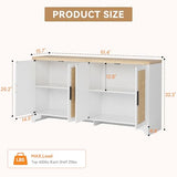 GarveeHome 4-Door Sideboard Buffet Cabinet, Natural Rattan Storage Cabinet, Boho Entryway Console Table, Coffee Bar Station for Dinning Room, Living Room, Kitchen, White GarveeHome