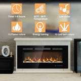 Kentsky 42 inches Electric Fireplace Inserts, Recessed and Wall Mounted Fireplace Heater, Linear Fireplace w/Thermostat, Remote & Touch Screen, Multicolor Flame, Timer, Logs & Crystal, 750W/1500W Kentsky