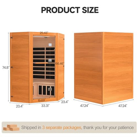 HUGROVE 2-3 Person Low EMF FAR Infrared Sauna for Home, Indoor Canadian Hemlock Dry Heat Sauna Kit with Bluetooth Speakers, LED Lights & Smart Control Panel HUGROVE