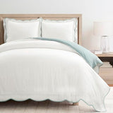 Lush Decor Coastal Chic Scalloped Edge Cotton Duvet Cover Set, 3 Piece Set, Full/Queen, Blue & White - Queen Bedding Set - White Duvet Cover Queen - Coastal Decor Lush Decor