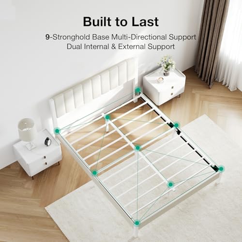 Novilla Full Bed Frame with Piano Keys Headboard and Footboard, Metal Platform Bed Frames Full Size, No Box Spring Needed, Easy Assembly, Steel Slats Support, Velvet White Novilla