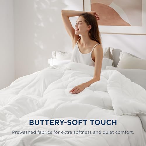 Bedsure Queen Comforter - Comforters Queen Size for All Season, Ultra-Soft Down Alternative & Prewashed Duvet Insert with 4 Tabs - Machine Washable, White, 88x88 Inches Bedsure
