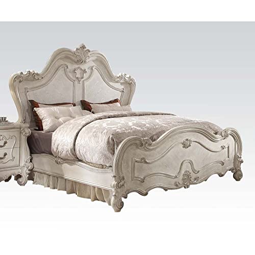 Acme Versailles Wooden King Panel Bed in Bone and White