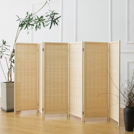 Furnnylane 6 Panel Short Room Divider Screen,Beige Freestanding Partition,Small Bamboo Panel Divider for Room Seperation,3.95 FT Tall Furnnylane