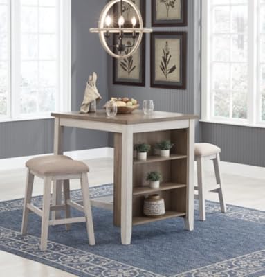 Signature Design by Ashley Skempton 3 Piece Counter Height Dining Set, Includes Table and 2 Barstools, Whitewash - WoodArtSupply