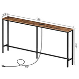MAHANCRIS 63'' Skinny Console Table with Charging Station, Narrow Long Sofa Couch Table, Easy Assembly, Entryway Table for Living Room, Foyer, Hallway, Rustic Brown CTHR165E01Z1 MAHANCRIS