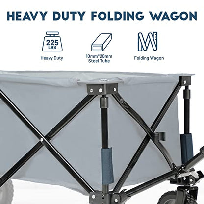 TIMBER RIDGE Collapsible Outdoor Folding Wagon Cart Heavy Duty Camping Patio Shopping Garden Cart with Side Bag Cup Holder, Blue - WoodArtSupply