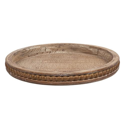 Whitewashed Round Decorative Wood Tray - WoodArtSupply