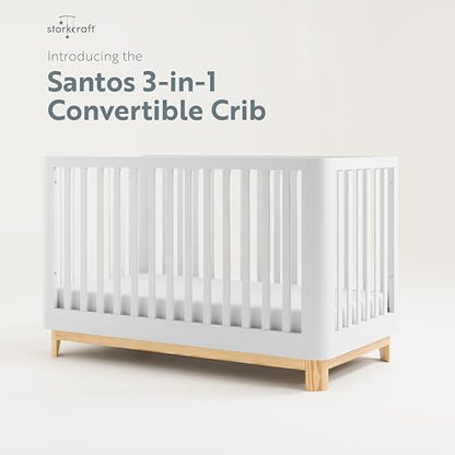 Storkcraft Santos 3-in-1 Convertible Crib (White with Natural) – GREENGUARD Gold Certified, Fits Standard Crib Mattress, Converts to Toddler Bed, - WoodArtSupply