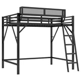Full Size Loft Bed with Storage Shelves & Soft Foam Ladder, Metal High Loft Bed with Large Under-Bed Space & Guardrail, Heavy-Duty Modern Beds for Adults Teens and Kids, No Box Spring Needed, Black Aurnienofus