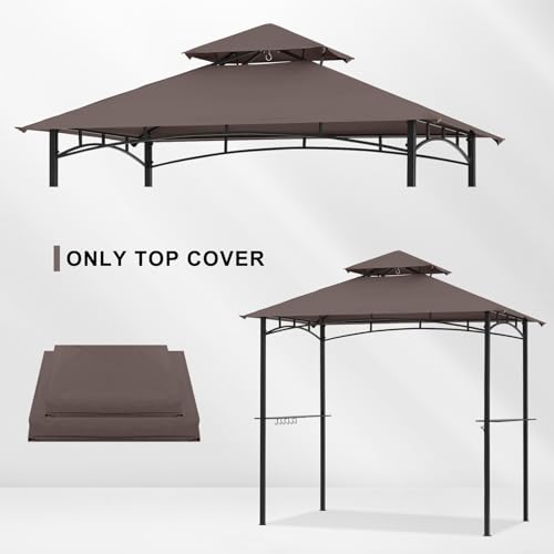 Grill Gazebo Canopy Replacement - ABCCANOPY 5x8 Double Tiered BBQ Canopy Top Cover, Outdoor Grill Tent Roof for #L-GG001PST-F (Brown)