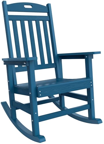 YEFU Outdoor Rocking Chair Oversized,Seat Depth 22",Backrest Height 31",Patio Poly Wide Rocker Chair with 380lbs Weight Capacity,Weather Resistant,for Lawn,Porch,Backyard,Indoor and Garden(Navy Blue)