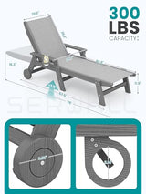 SERWALL Patio Chaise Lounge Chair, 5 Positions Outdoor Lounger for Pool, Textilene Lounge Chair with Rolling Wheels for Poolside, Deck, Grey