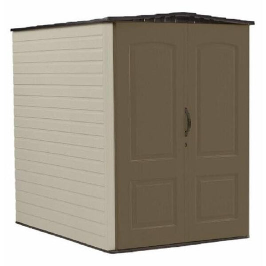 Rubbermaid Large Vertical Resin Outdoor Storage Shed With Floor (5 x 6 Ft), Weather Resistant, Brown, Organization for Home/Backyard/Garden Tools/Lawn Mower/Bike Storage/Pool Supplies - WoodArtSupply