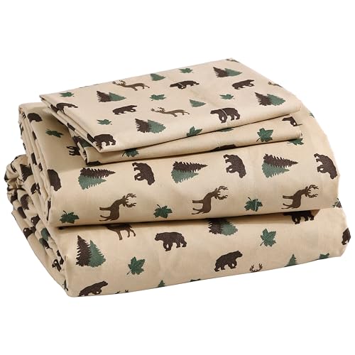 Beatrice Home Fashions Cozy Cabin 4-Piece Full Microfiber Bedding Sheet Set with Deep Pockets Rustic Patchwork Plaid Deer, Brown Tan Green Beatrice Home Fashions