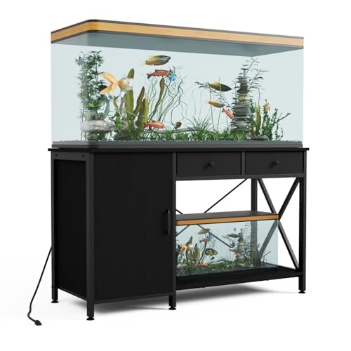 FILKO 40-50 Gallon Fish Tank Stand: Sturdy Aquarium Stand with Storage for 40-50 Gallon Fish Tank - Metal Terrarium Table Cabinet with Power Outlet for Reptile Turtle (55-75 gallon) FILKO