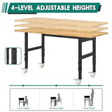 Adjustable Heavy Duty Workbench with Metal Wheels,Rubber Wood Top Working Table, 2500 LBS Load Capacity with for Workshop and Office,etc. DUSACOM