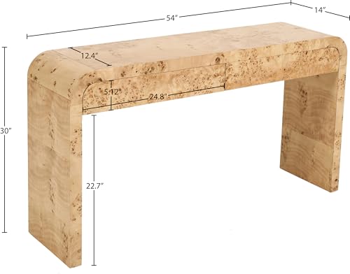 Meridian Furniture 269-S Cresthill Collection Mid-Century Modern Console Table with Ash Burl Wood, Natural Ash Finish, Curved Art Deco Design, 54" W x 14" D x 30" H, Natural Meridian Furniture