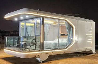 Ultimate Solution for Modern, Portable Living: Prefabricated Mobile Capsule House/Hotel, Starting 30' Withstands high Winds, Offers Convenience, Full Bathroom Included. (40 x 10.5 x 10.5)