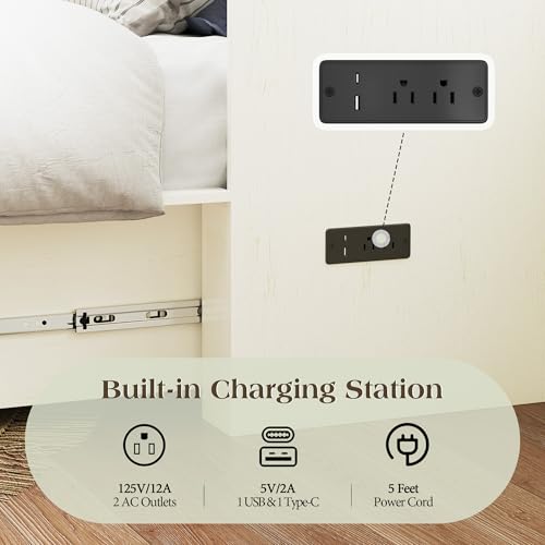 LUXOAK Twin Murphy Bed with Built-in Charging Station and Storage Drawer, Farmhouse Foldable Cabinet Bed for Guest Room, Apartment or Home Office, White LUXOAK