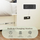 LUXOAK Twin Murphy Bed with Built-in Charging Station and Storage Drawer, Farmhouse Foldable Cabinet Bed for Guest Room, Apartment or Home Office, White LUXOAK