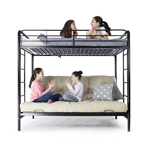 DHP Twin-Over-Futon Convertible Couch and Bed with Metal Frame, Ladder and Guardrails - Black DHP