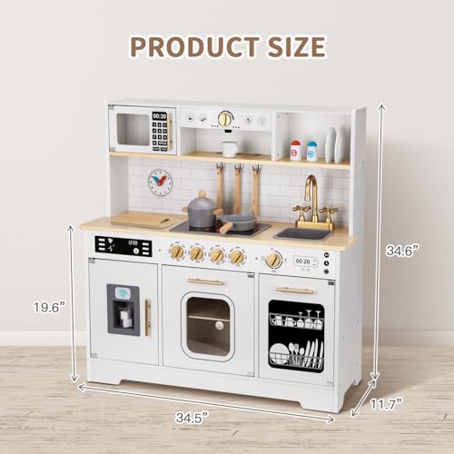 OOOK Kids Play Kitchen Set, Kitchen Set for Kids with Plenty of Play Features,Sink,Oven,Range Hood,Stove,Dishwasher,Coffee Maker,ice Maker and Microwave, Play Kitchen Sets for Kids Ages 4-8 OOOK