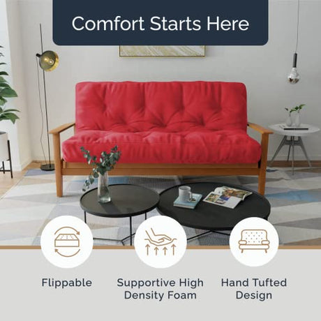 Loosh Home | 8" Queen Size Futon Sofa Bed Memory Foam Mattress - USA Made, Red, Frame Not Inculded Loosh