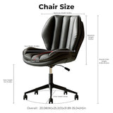 Home Office Desk Chair with Wheels, Armless Adjustable Height PU Leather Office Chair, Mid Back Ergonomic Computer Chair, Walnut Curved Seat Design No-Arm Chair (9008-Black) GAMVIETE
