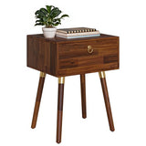 Bme Alden Solid Wood Nightstand/Side Table/End Table, Fully Assembled, with 1-Drawer for Mid Century Bedroom and Living Room, (12mm), Dark Chocolate Bme