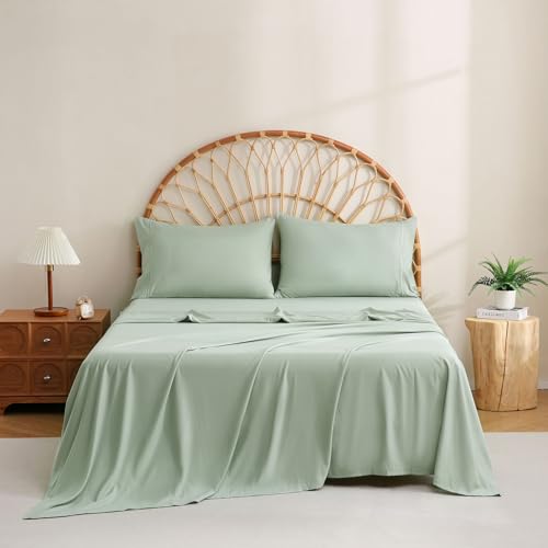 JSD Sage Green Twin Sheet Set with Side Pocket Corner Straps, 3 Piece Soft Kids Microfiber Bed Sheets Extra Deep Pocket JSD