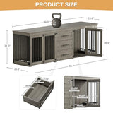 OUYESSIR 94.5" Large Dog Crate Furniture for 2 Dogs, Double Wooden Dog Kennel Furniture with 4 Dog Bowls & 3 Drawers, Heavy Duty Indoor Furniture Style Dog Cage TV Stand/Table/House, Grey OUYESSIR