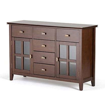 SIMPLIHOME Artisan Solid Pine Wood 54 inch Contemporary Sideboard Buffet Credenza in Russet Brown features 2 Doors, 6 Drawers and 2 Cabinets with Large storage spaces - WoodArtSupply