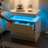 Generic Nightstand LED Bedside Table LED Cabinet LED Lights Modern End Side Table with 2 Drawers for Bedroom (White), 13D x 19W x 20H in (JCF02) Generic