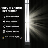 Jowels Cream Linen Blackout Curtains 108 Length 2 Panels Set for Living Room Bedroom, 100% Black Out Thermal Insulated Linen Drapes, Room Darkening Grommet Curtains 108 Inches Long Natural Beige Jowels