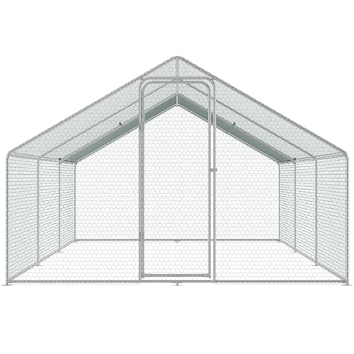 VEVOR Large Metal Chicken Coop, 19.3x9.8x6.5ft Walk-in Chicken Runs for Yard with Cover, Spire Roof Hen House with Security Lock for Outdoor and Backyard, Farm, Duck Rabbit Cage Poultry Pen