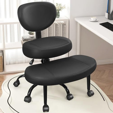 Primy Criss Cross Office Chair - ADHD Cross Legged Chair with Wheels - Adjustable Height Ergonomic Kneeling Desk Chairs for Meditation Yoga Home Office with Backrest, 360°Rotating Footrest - Black Primy