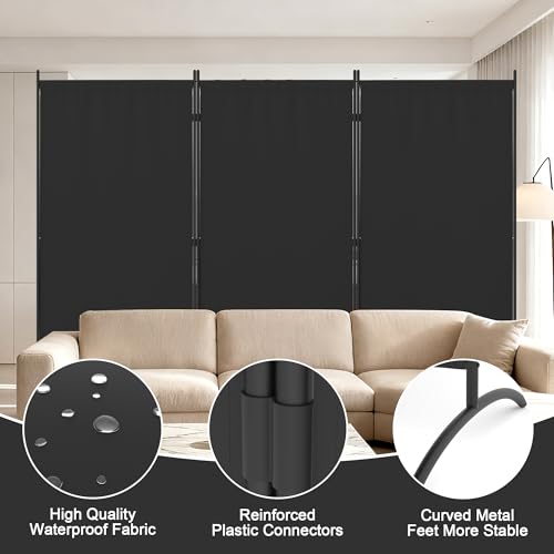 Kecreque Room Divider 3 Panel Room Dividers and Folding Privacy Screens with 4 Curved Metal Feet Partition Wall Divider,Cubicle Wall for Office Partitions,Bedrooms, Dining Rooms, Dorm Rooms Kecreque